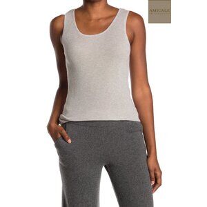 AMICALE NWT COTTON/VISCOSE/CASHMERE SCOOP NECK RIBBED GREY TANK. SIZE M